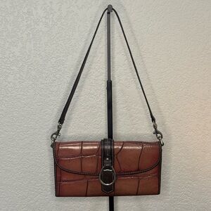 Vintage Dooney & Bourke Small Croc-Embossed Leather Clutch Shoulder Bag
